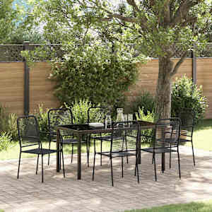 Komplet za jedilnico v vrtu 7 pcs Črna Prašno lakirano jeklo