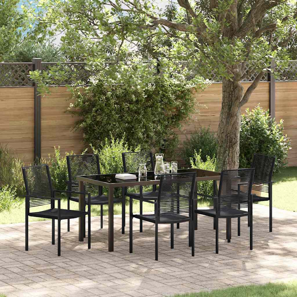 7-tlg. Garten-Essgruppe Schwarz PVC-Rattan