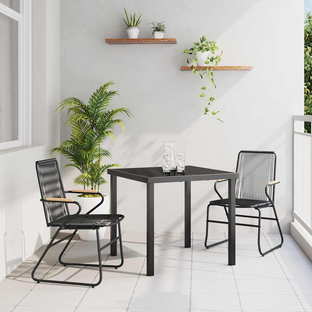 3-teilige Garten-Essgruppe Schwarz PVC Rattan