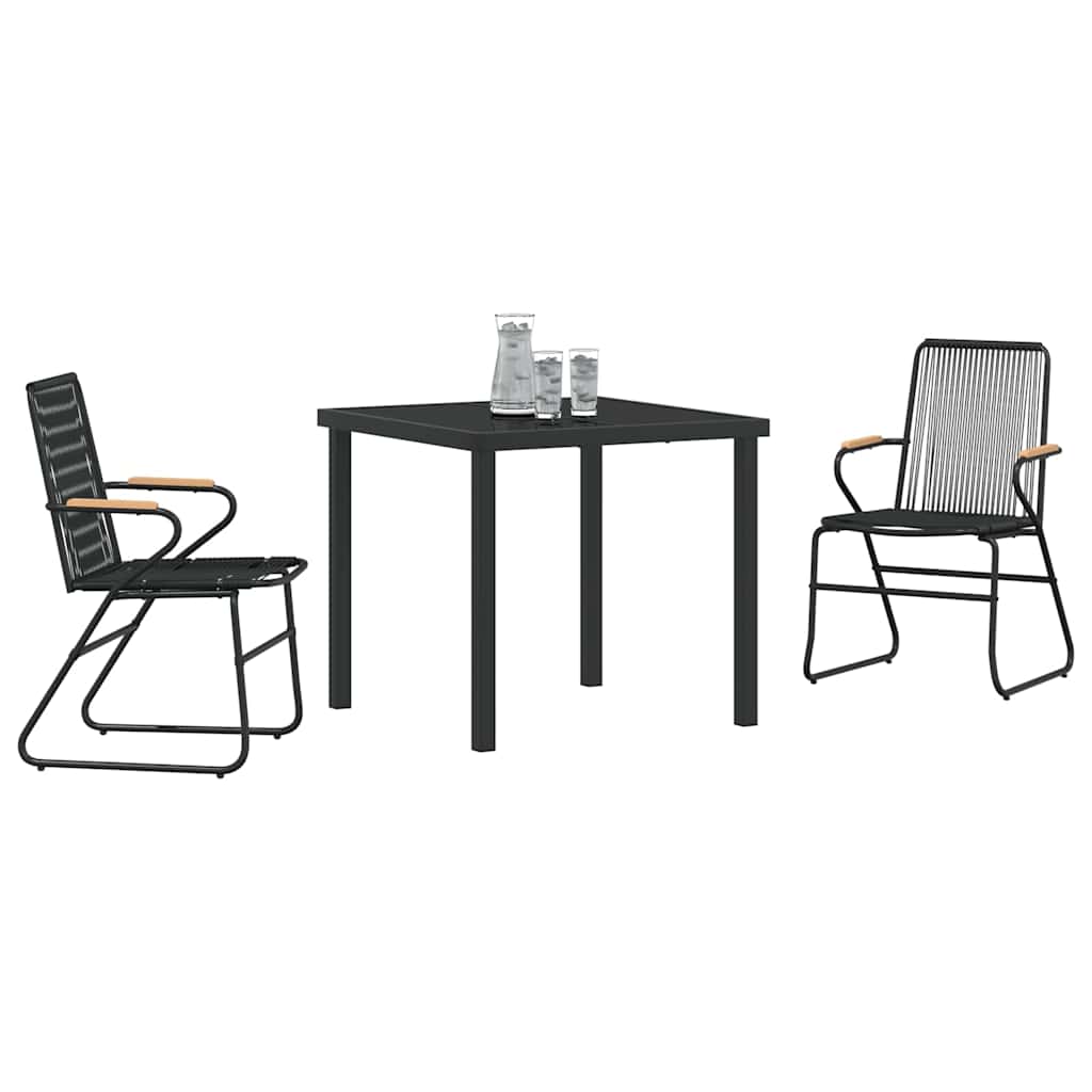 vidaXL 3-Delige Tuin Eettafel Set Zwart PVC Rattan