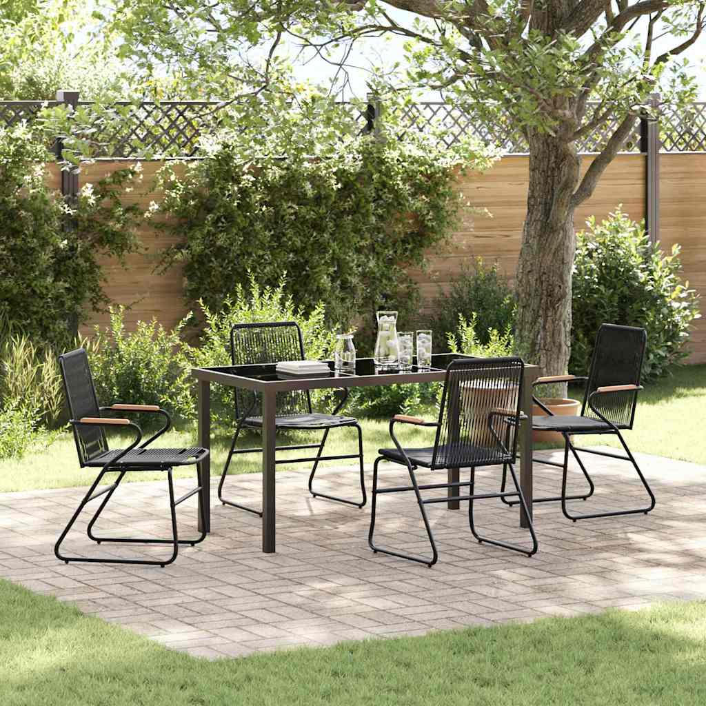 5-teiliges Garten-Essgruppen-Set Schwarz PVC Rattan