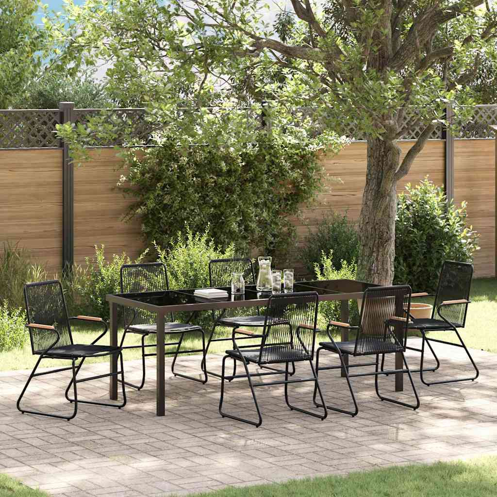 7-delt havemiddagsæt Sort PVC Rattan