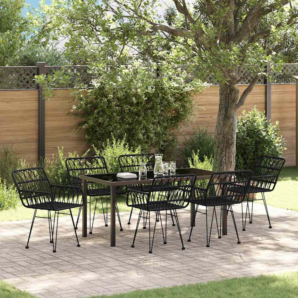 7-teiliges Garten-Essenset Schwarz Poly Rattan