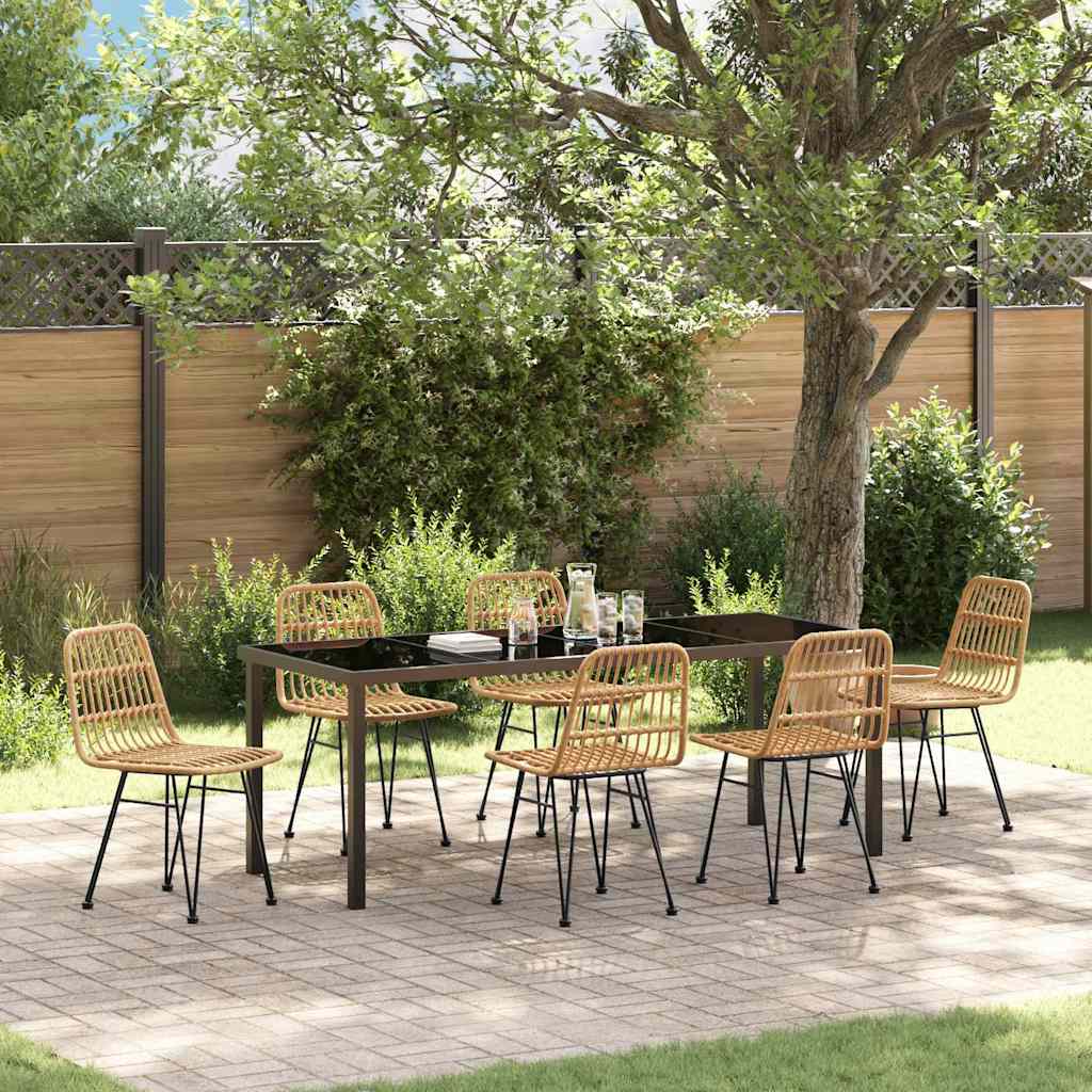 7-teiliges Garten-Essset Braunes Poly Rattan