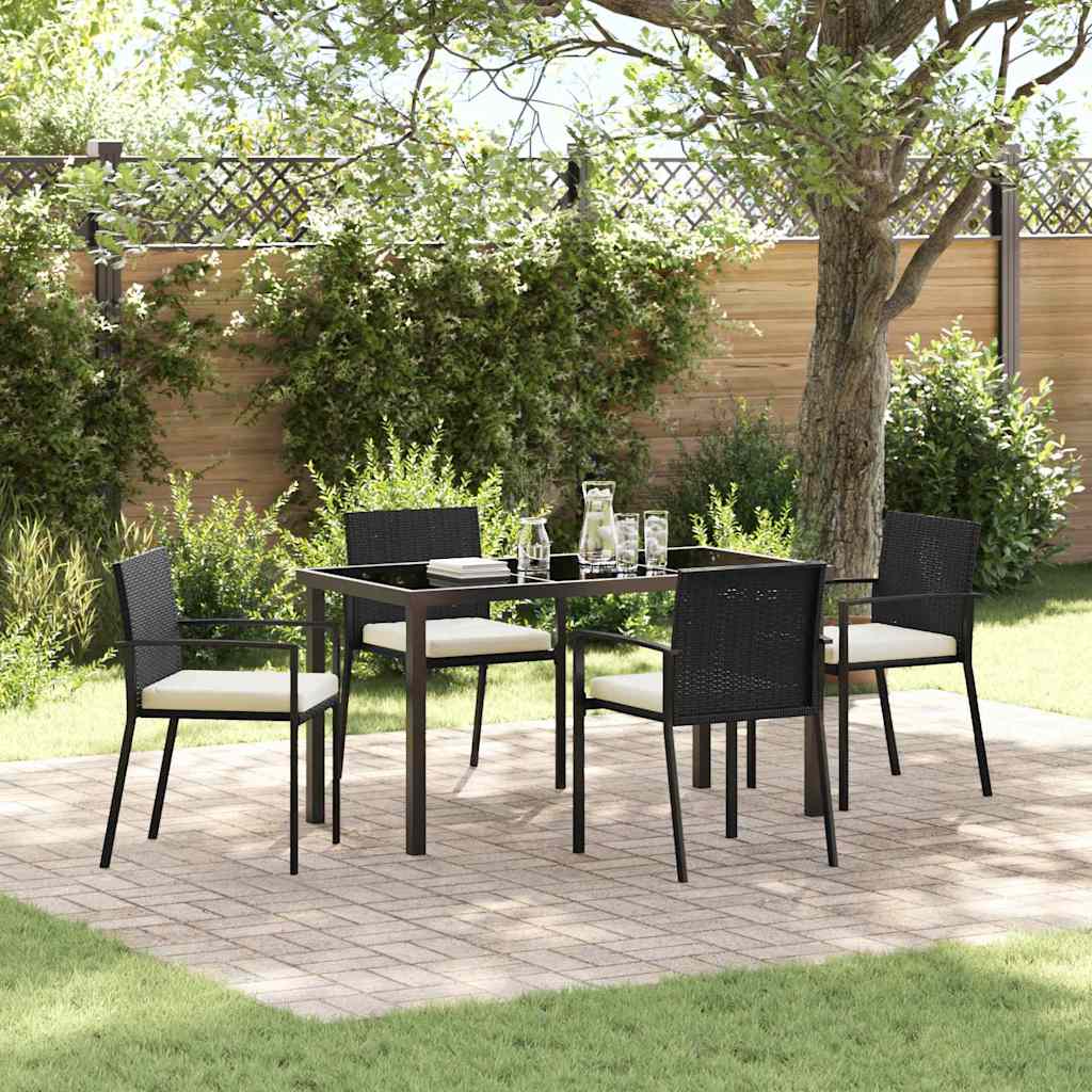 5-teiliges Garten-Esszimmer-Set Schwarz Poly-Rattan