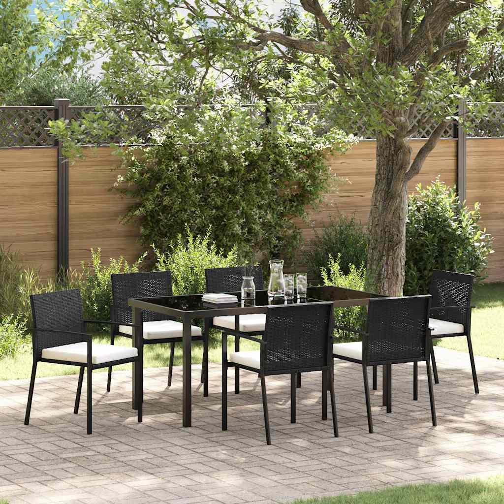 7-teiliges Garten-Esszimmer-Set Schwarz Poly-Rattan