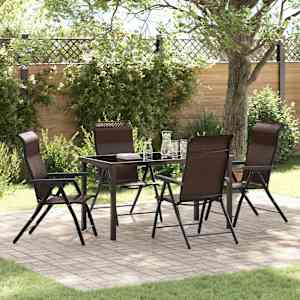 Komplet za jedilnico v vrtu 5 pcs Rjava Prašno lakirano jeklo