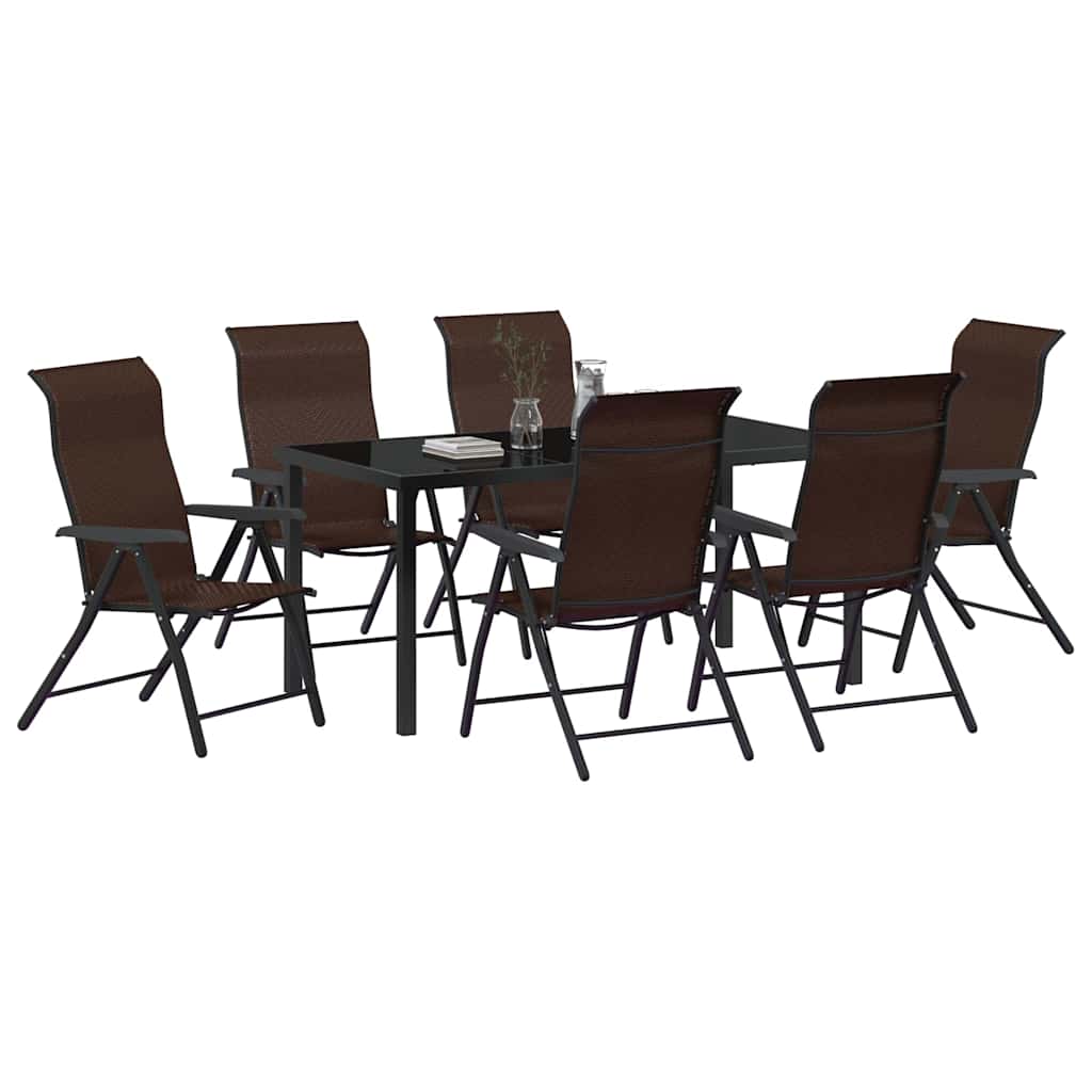 vidaXL 7 Delige Tuin Eettafel Set Bruin Poly Rattan