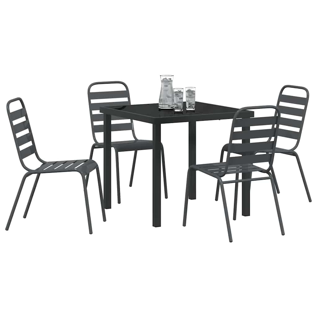 vidaXL Tuin Eetset 5 pcs Donkergrijs Staal