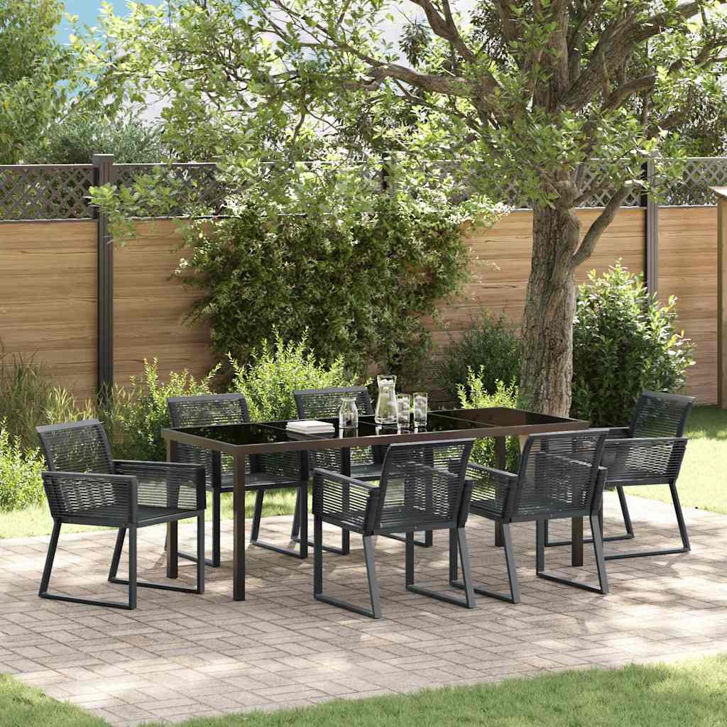 7 Stykker Have Spisestel Sort Poly Rattan
