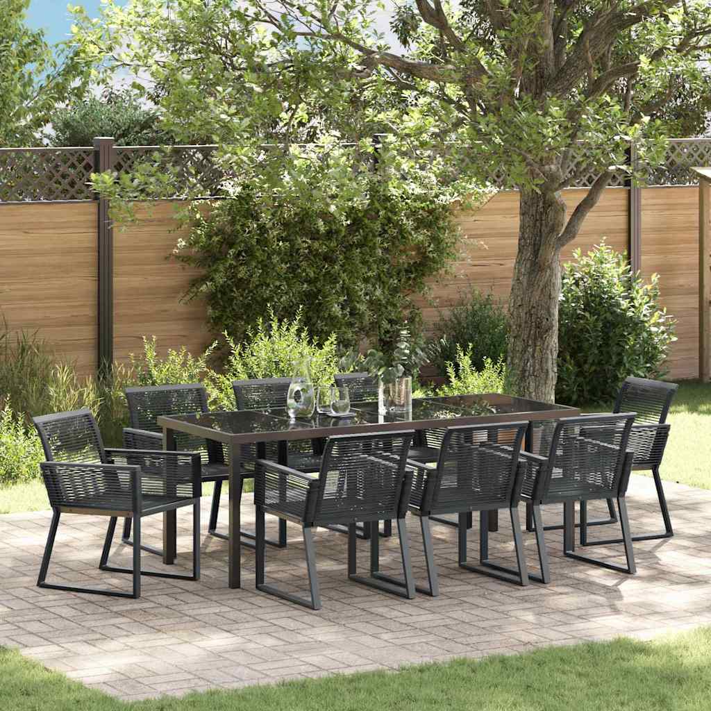 9-tlg. Garten-Essgruppe Schwarz Poly Rattan