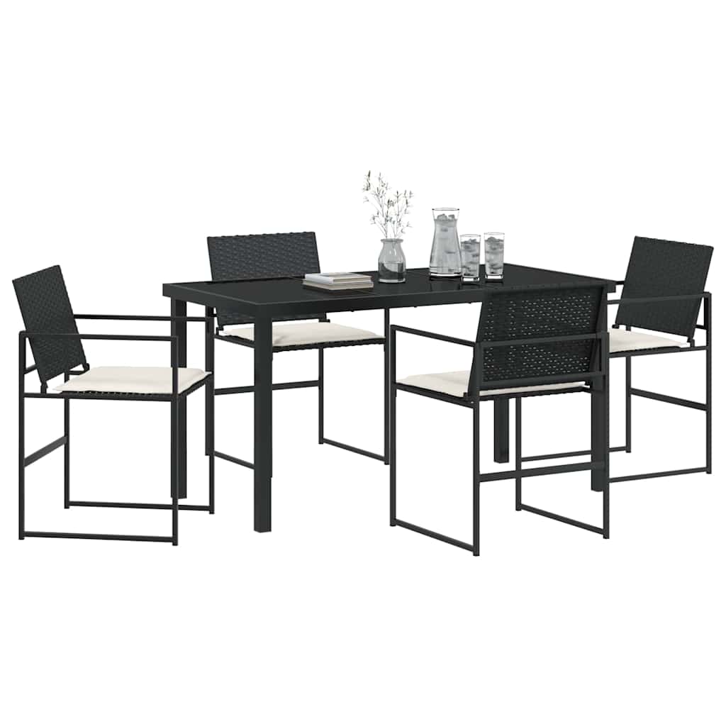 vidaXL 5-delige Tuinset met Kussens, Zwart Poly Rattan