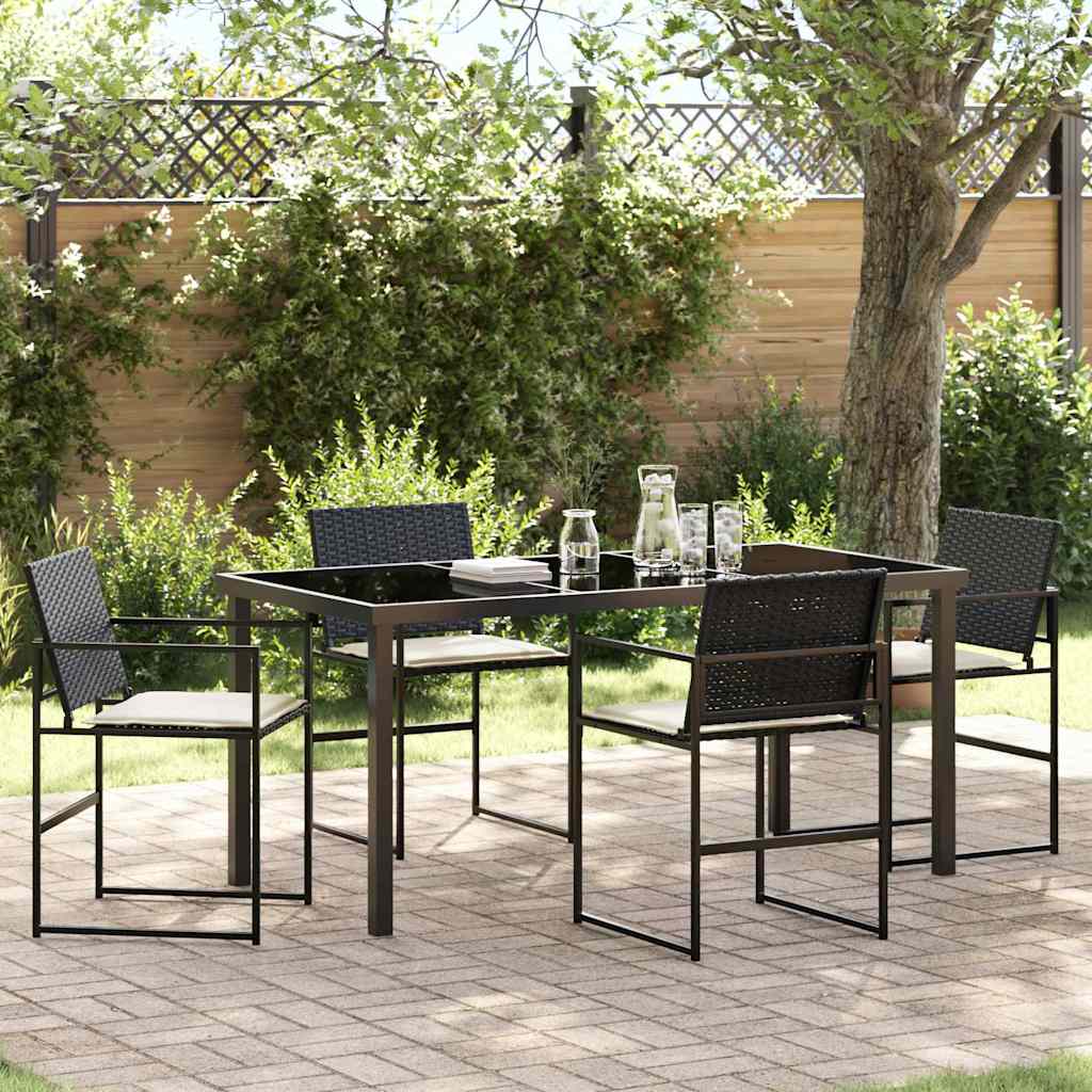 5-osaline aia söögikomplekt padjatega Must Polü Rattan