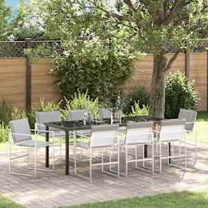 Komplet za jedilnico v vrtu 9 pcs Bela Prašno lakirano jeklo