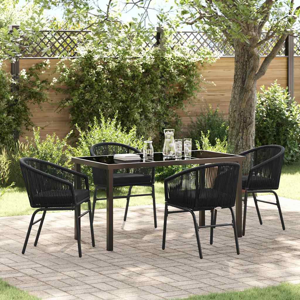 5-teiliges Garten-Essgruppen-Set - Schickes Poly-Rattan in Schwarz