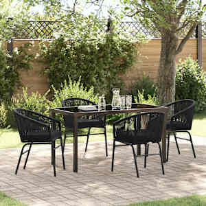 Komplet za jedilnico v vrtu 5 pcs Črna Prašno lakirano jeklo