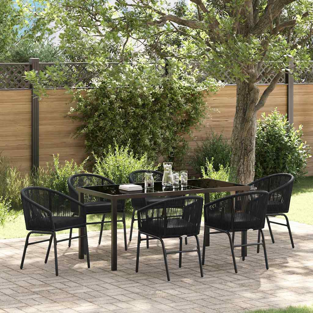 7-teiliges Garten-Esszimmer-Set – Schwarz Poly Rattan