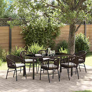 Komplet za jedilnico v vrtu 7 pcs Rjava Prašno lakirano jeklo