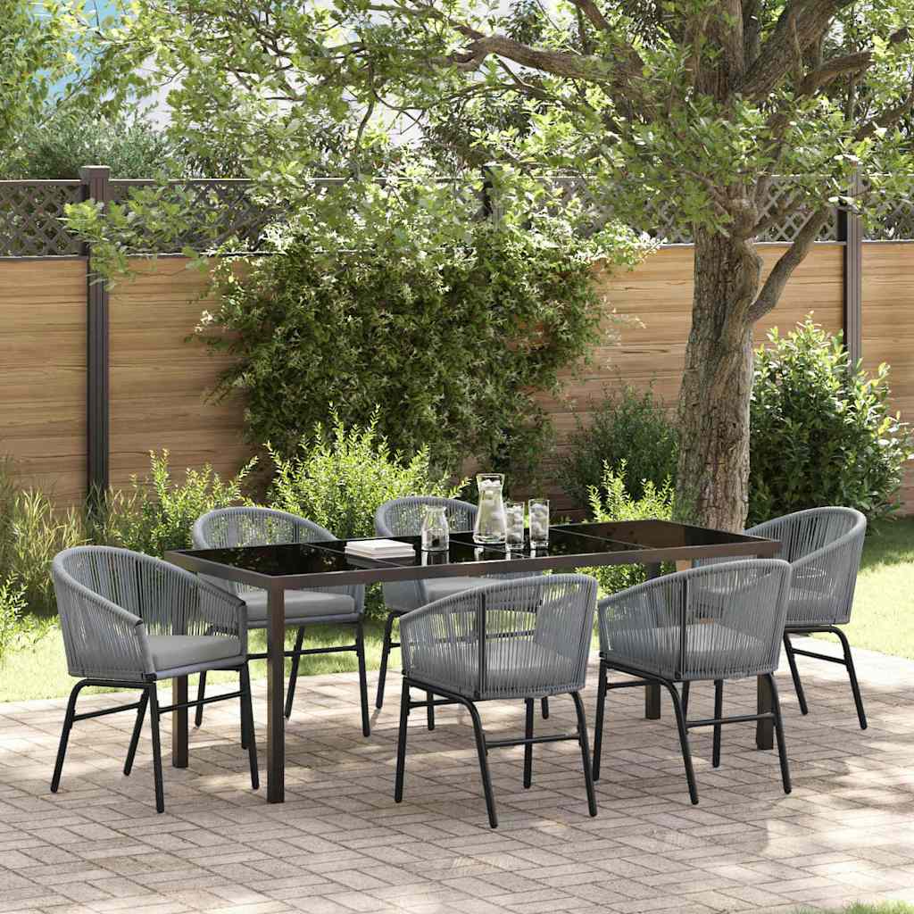 7 Piece Have Spisestel Grå Poly Rattan