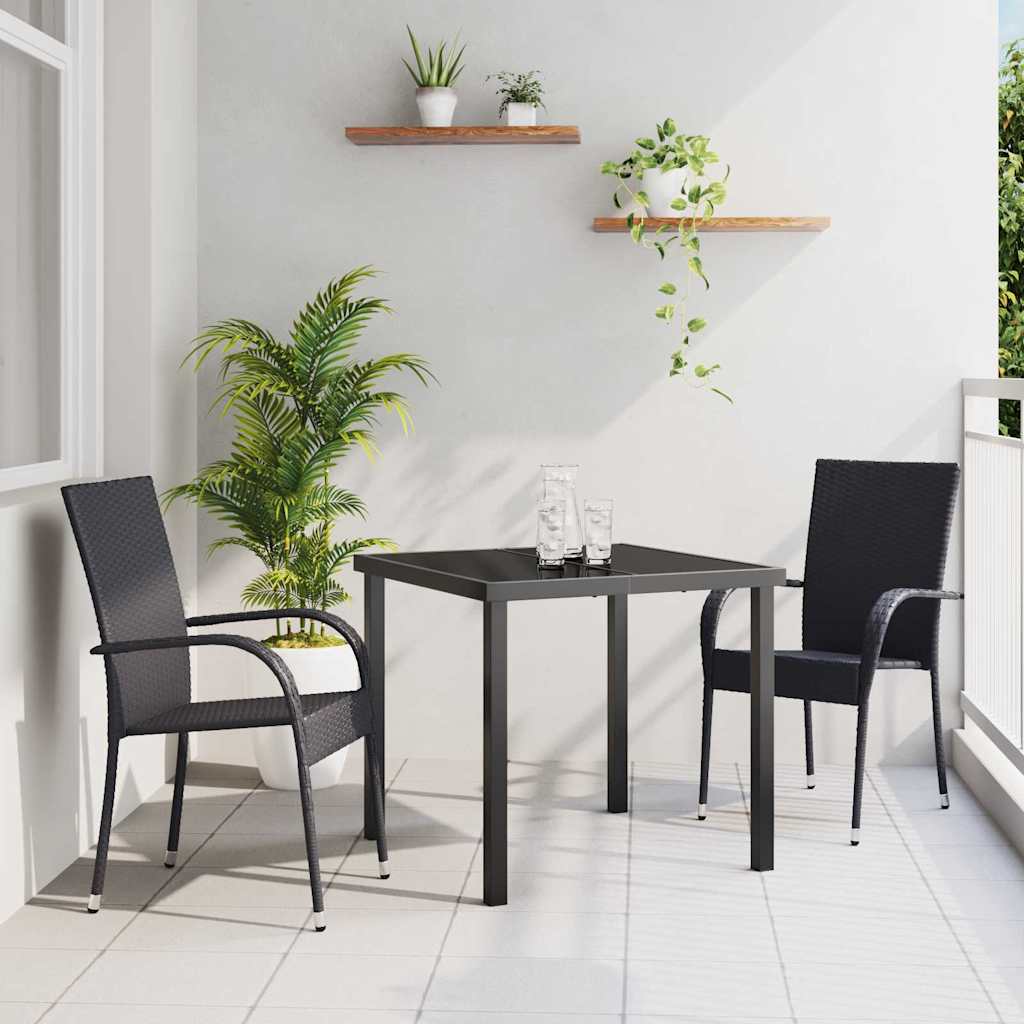 3-delt Have Spisebord Sæt Sort Poly Rattan