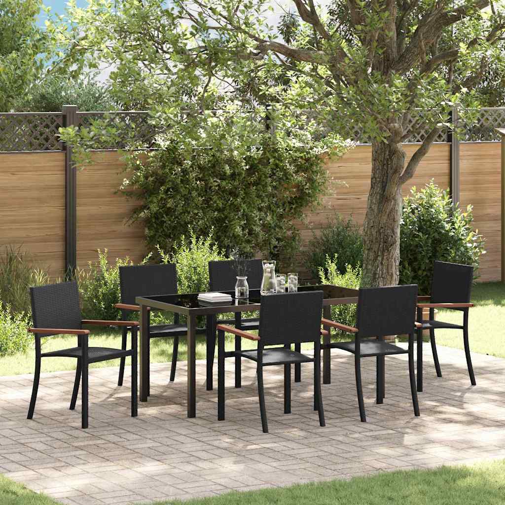 Seturi mobilier de grădină - Set de masă pentru grădină 7 pcs Negru Rattan poli