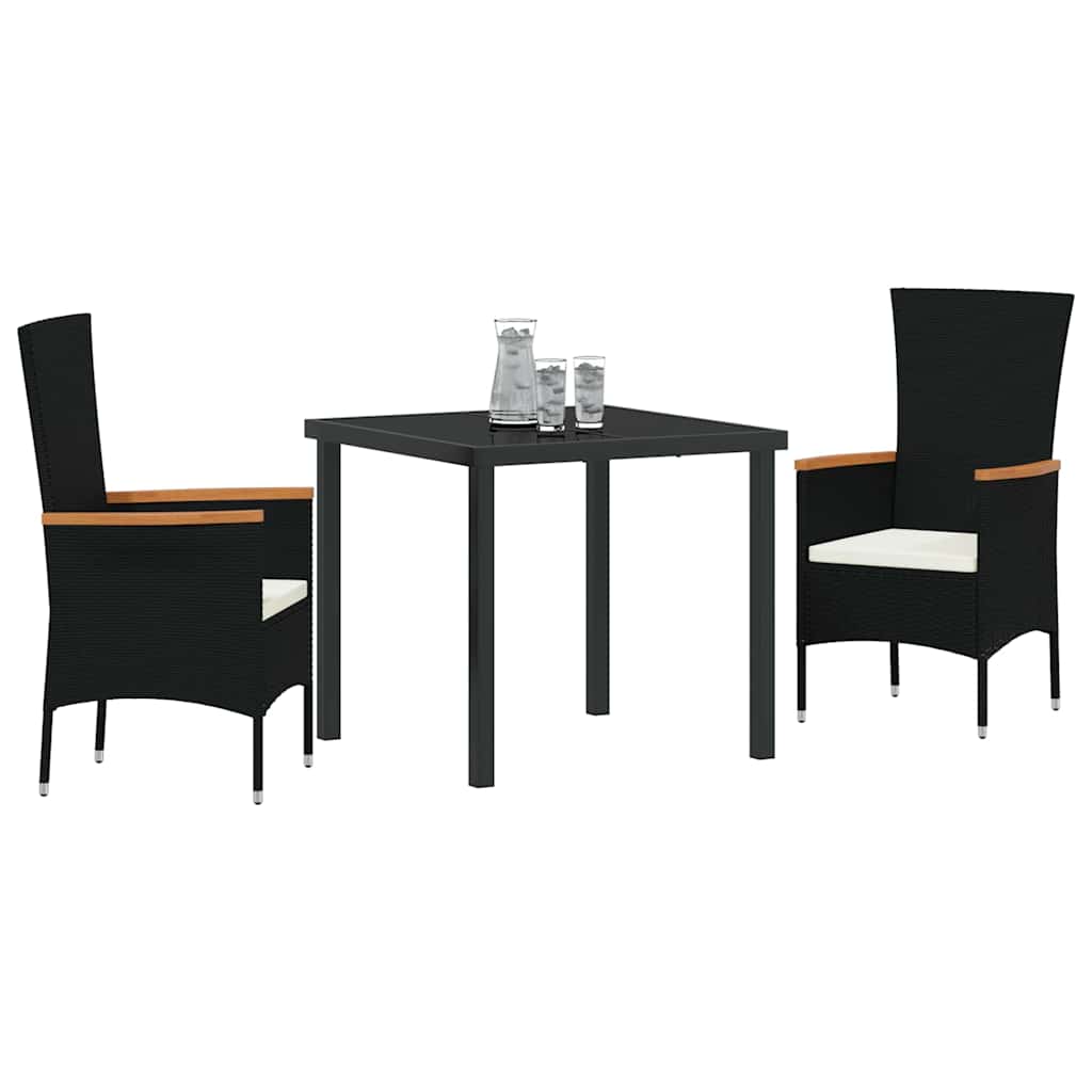 vidaXL Tuin Eetset met kussen 3 pcs Zwart Poly riet