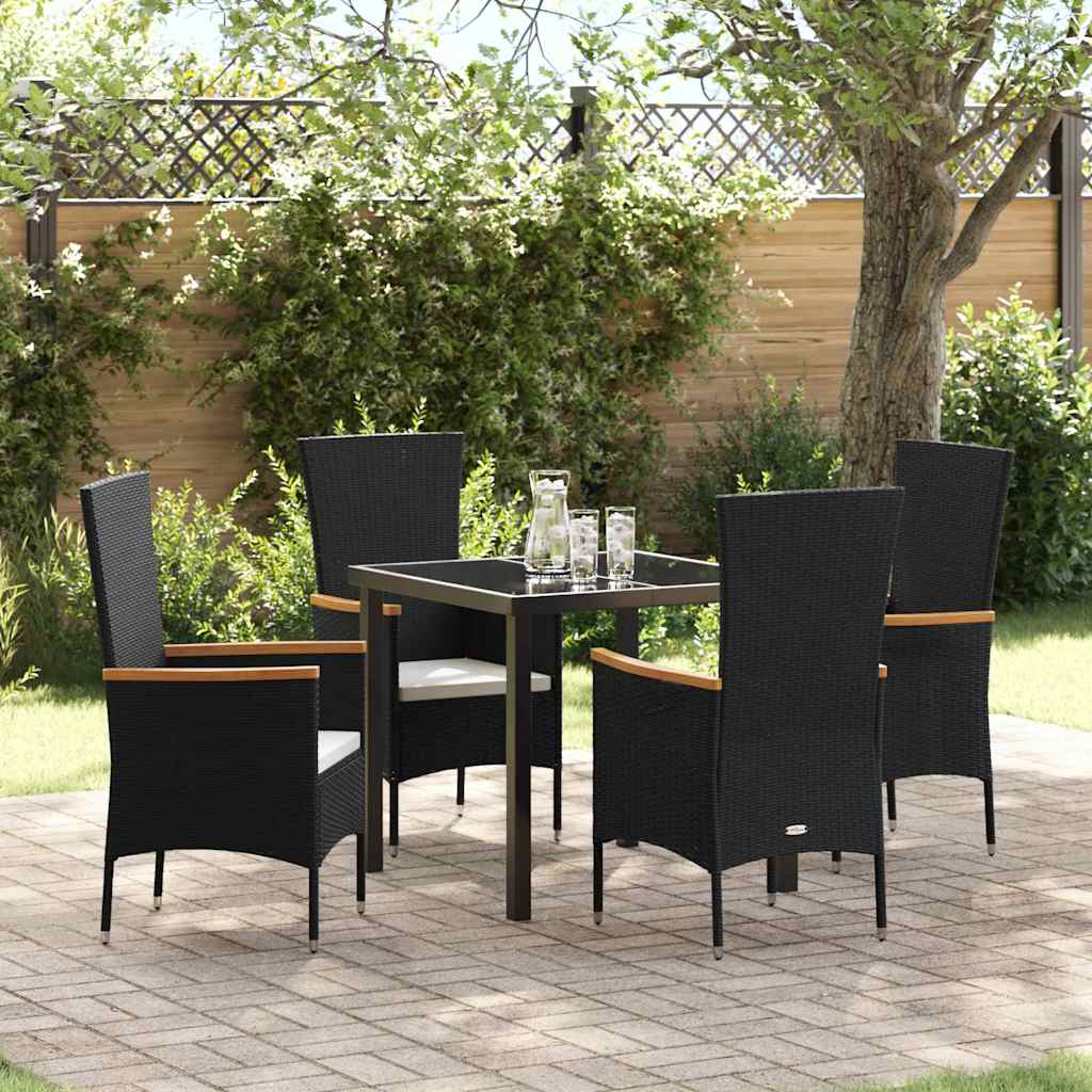 5-osaline Aia Söögikomplekt Patjadega Must Polü Rattan