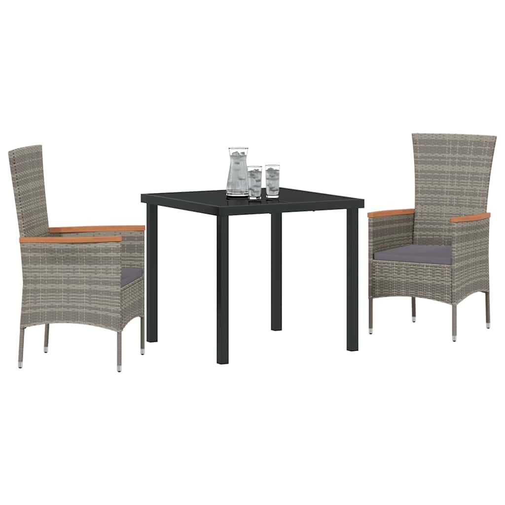vidaXL Tuin Eetset met kussen 3 pcs Grijs Poly riet