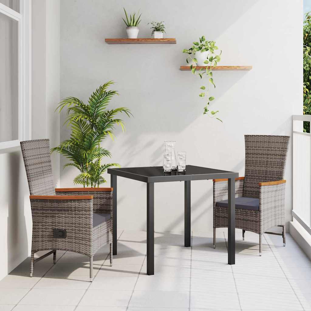 3-delt have spisebord med hynder grå poly rattan