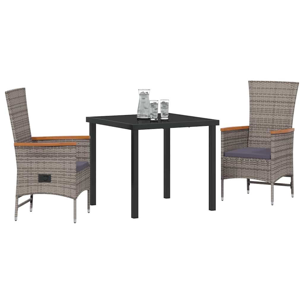 vidaXL Tuinstoelen met kussen 3 pcs Grijs Donkergrijs 80 x 80 x 73 cm