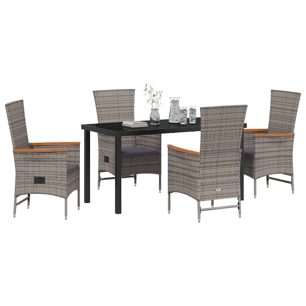vidaXL Tuinstoelen met kussen 5 pcs Grijs Donkergrijs 140 x 70 x 73 cm