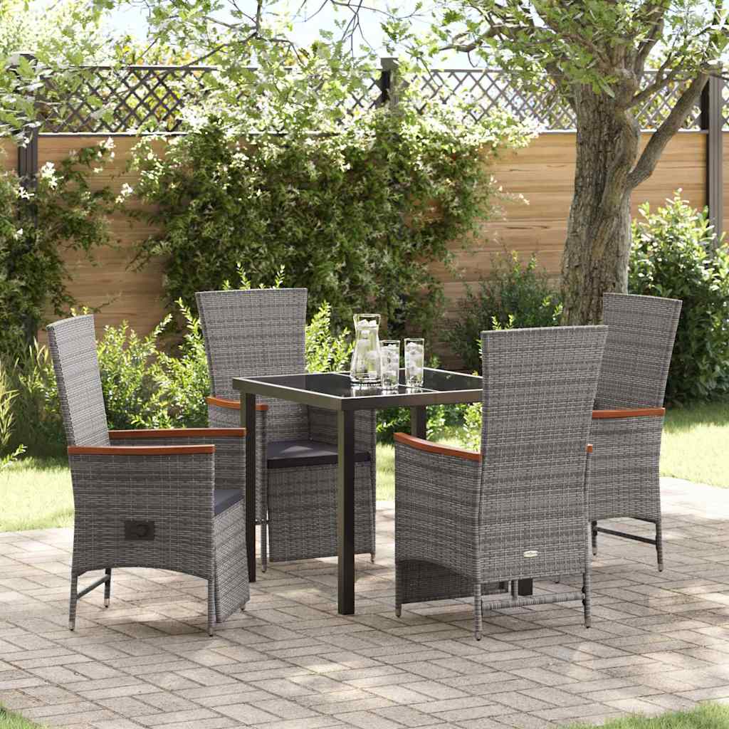 5-teiliges Garten-Dining-Set mit Kissen Grau Poly Rattan