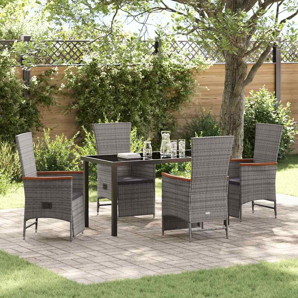 vidaXL Set de masă pentru grădină cu pernă 5 pcs Gri Rattan poli