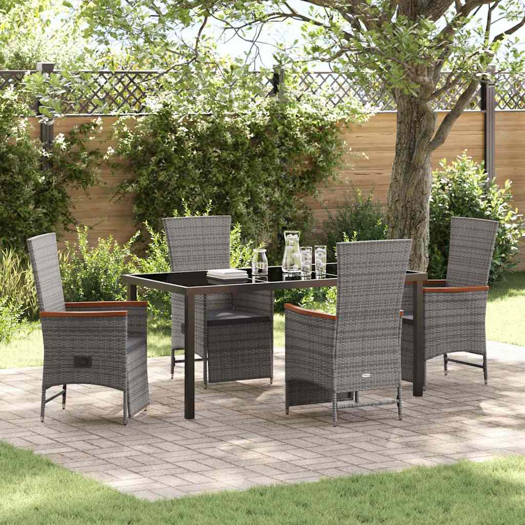 vidaXL Set de masă pentru grădină cu pernă 5 pcs Gri Rattan poli