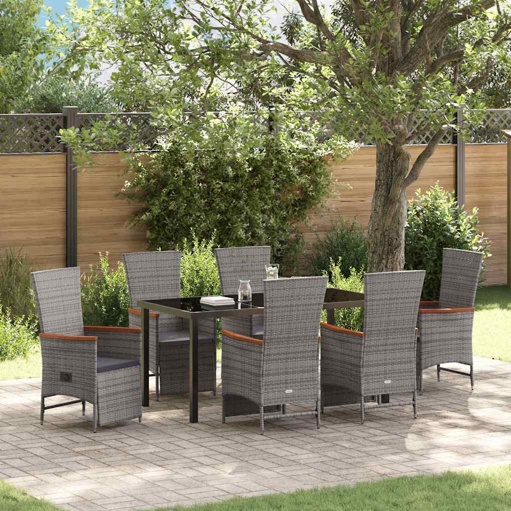 vidaXL Set de masă pentru grădină cu pernă 7 pcs Gri Rattan poli