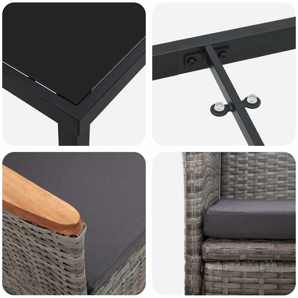 vidaXL Garten Essgruppe mit Kissen 9 pcs Grau Poly-Rattan – Bild 9