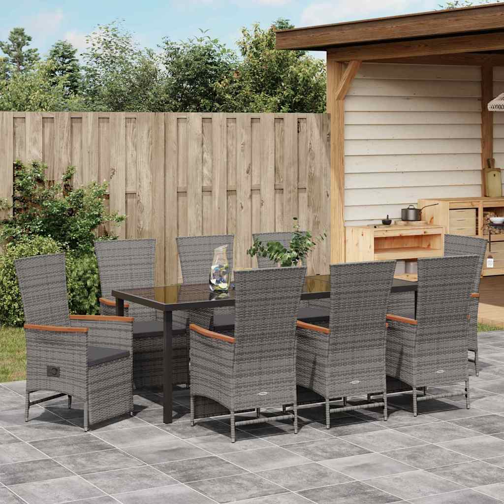 vidaXL Garten Essgruppe mit Kissen 9 pcs Grau Poly-Rattan – Bild 4