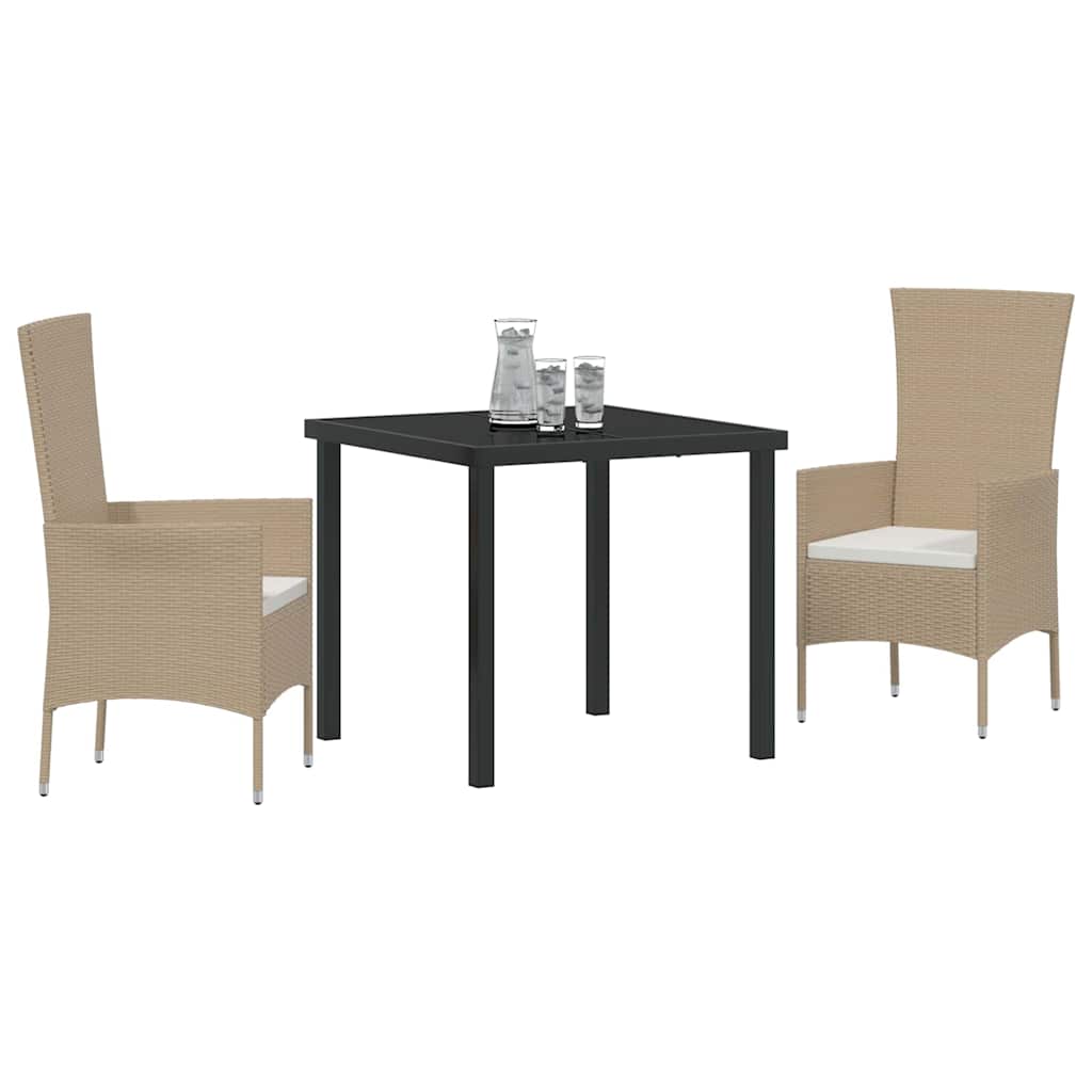 vidaXL Tuin Eetset met kussen 3 pcs Beige poly rattan