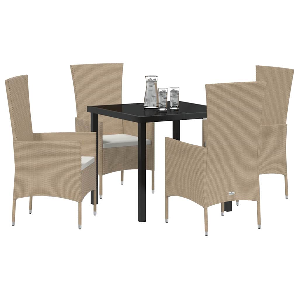 vidaXL Tuin Eetset met kussen 5 pcs Beige poly rattan