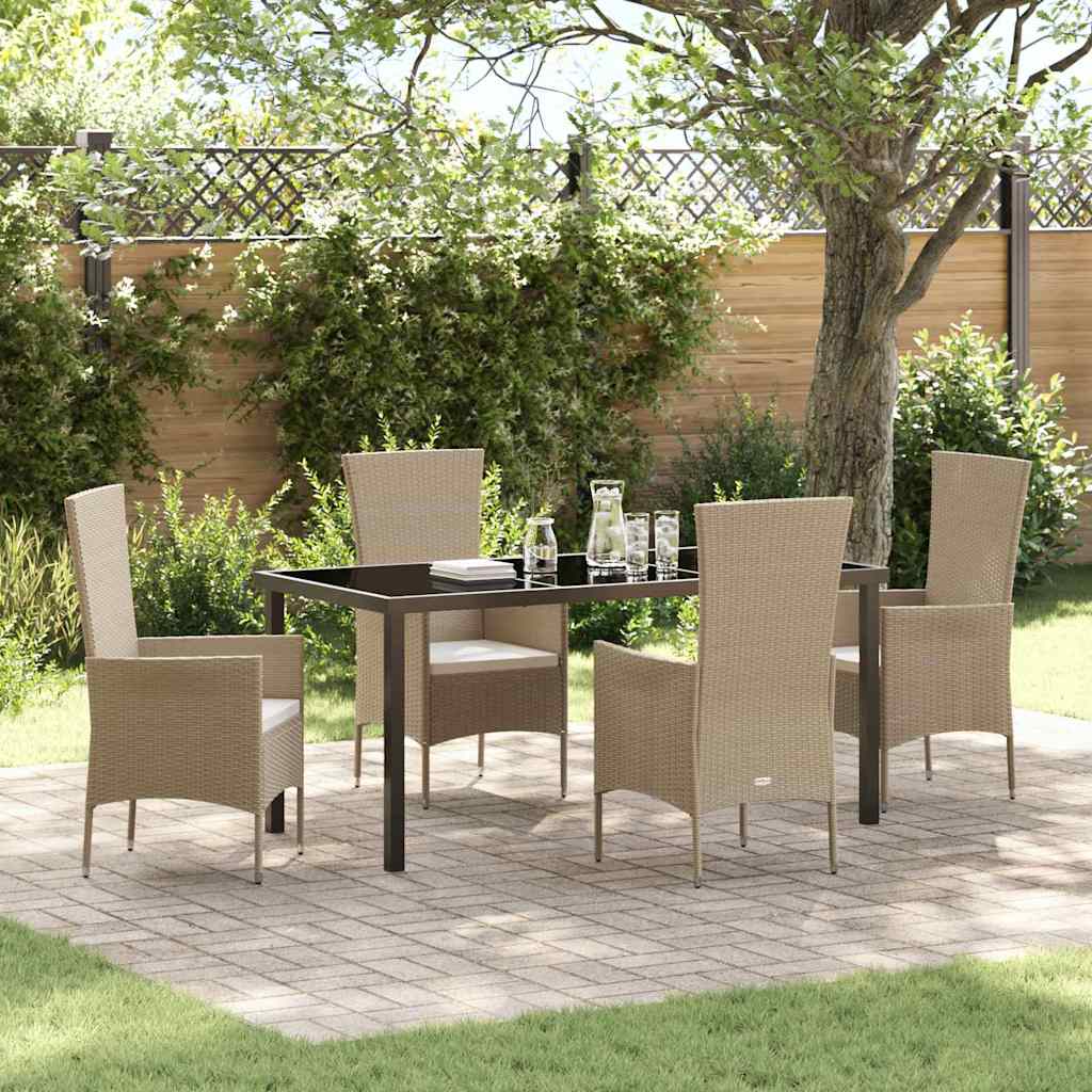 5-teiliges Garten-Essbereich-Set mit Kissen Beige Poly-Rattan