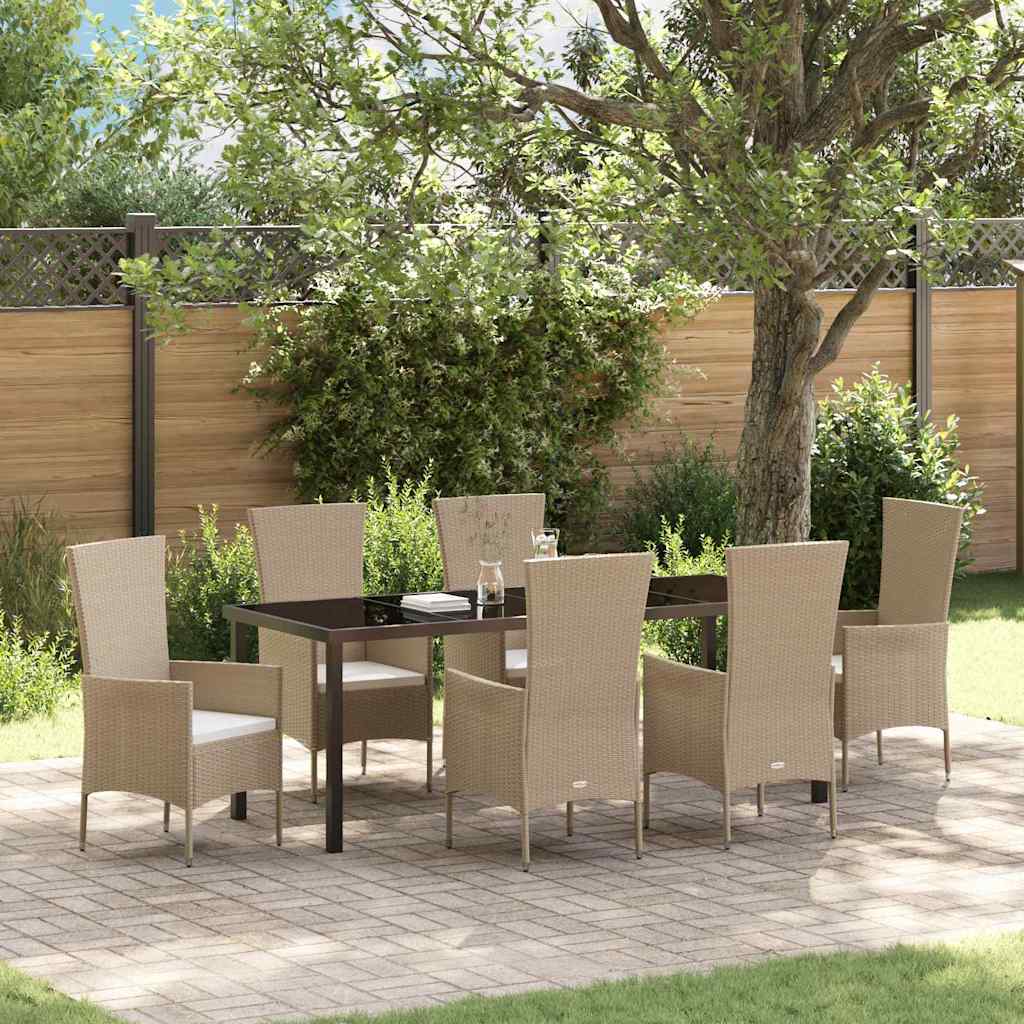 7-teiliges Garten Essset mit Kissen Beige Poly Rattan