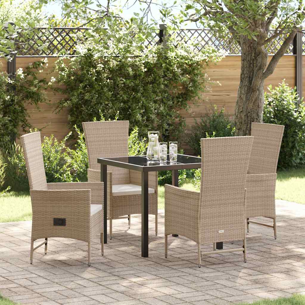 5-delt have spisebordssæt med puder beige poly rattan
