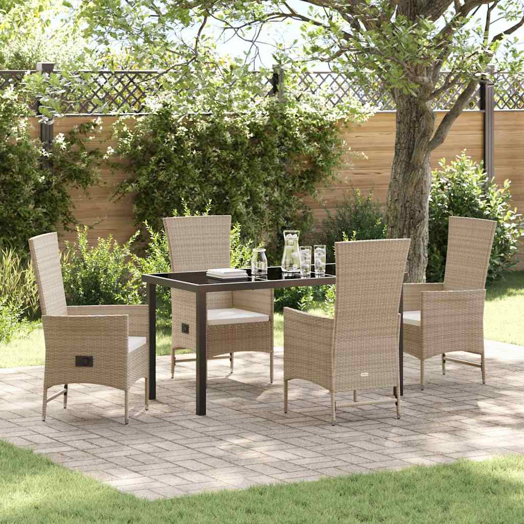 5 del sæt til have spisning med puder i beige poly rattan