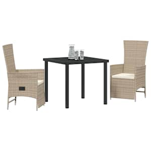 Zahradní jídelní souprava s polštářem 3 pcs Béžová polyratan - obrázek 3