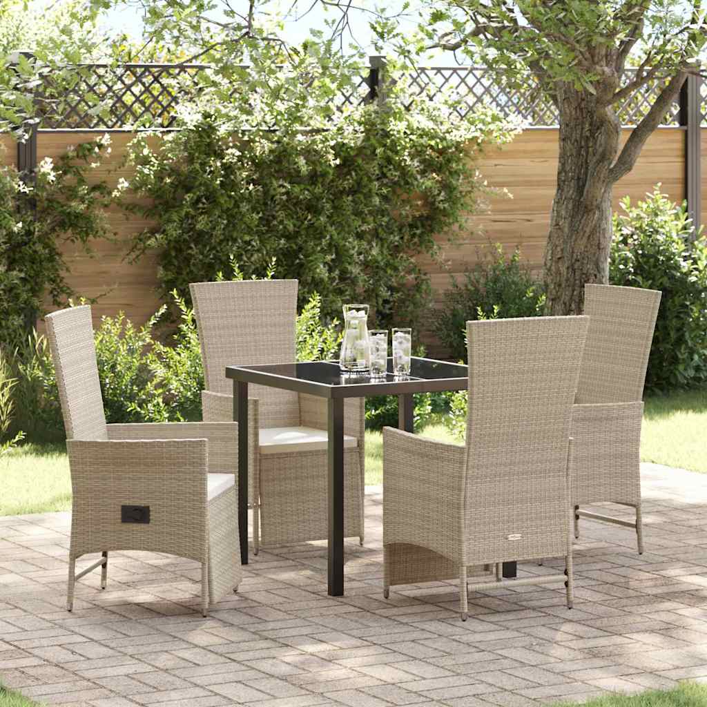 5-teiliges Garten-Essenset mit Kissen Beige Poly Rattan