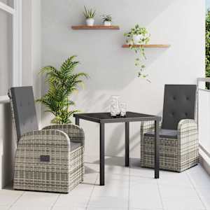 Komplet za jedilnico v vrtu z blazino 3 pcs Siva poli ratan