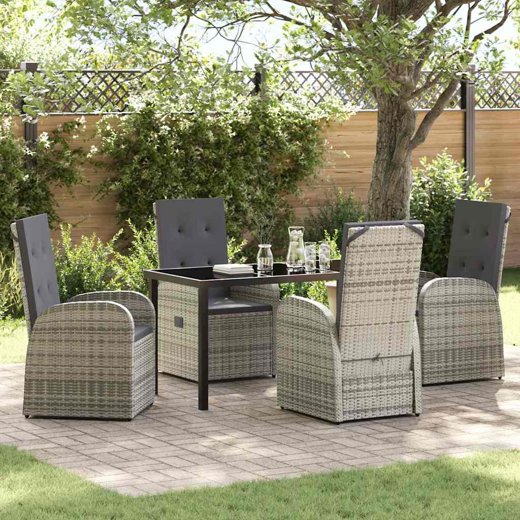 5-tlg. Garten-Essgruppe mit Kissen Grau Poly Rattan