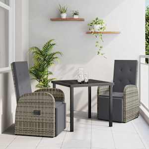 Komplet za jedilnico v vrtu z blazino 3 pcs Siva poli ratan