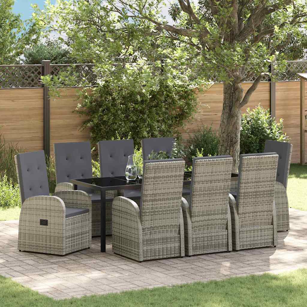 vidaXL Garten Essgruppe mit Kissen 9 pcs Grau Poly-Rattan