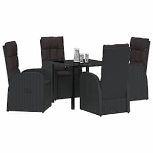 Zahradní jídelní souprava s polštářem 5 pcs Černá polyratan - obrázek 3